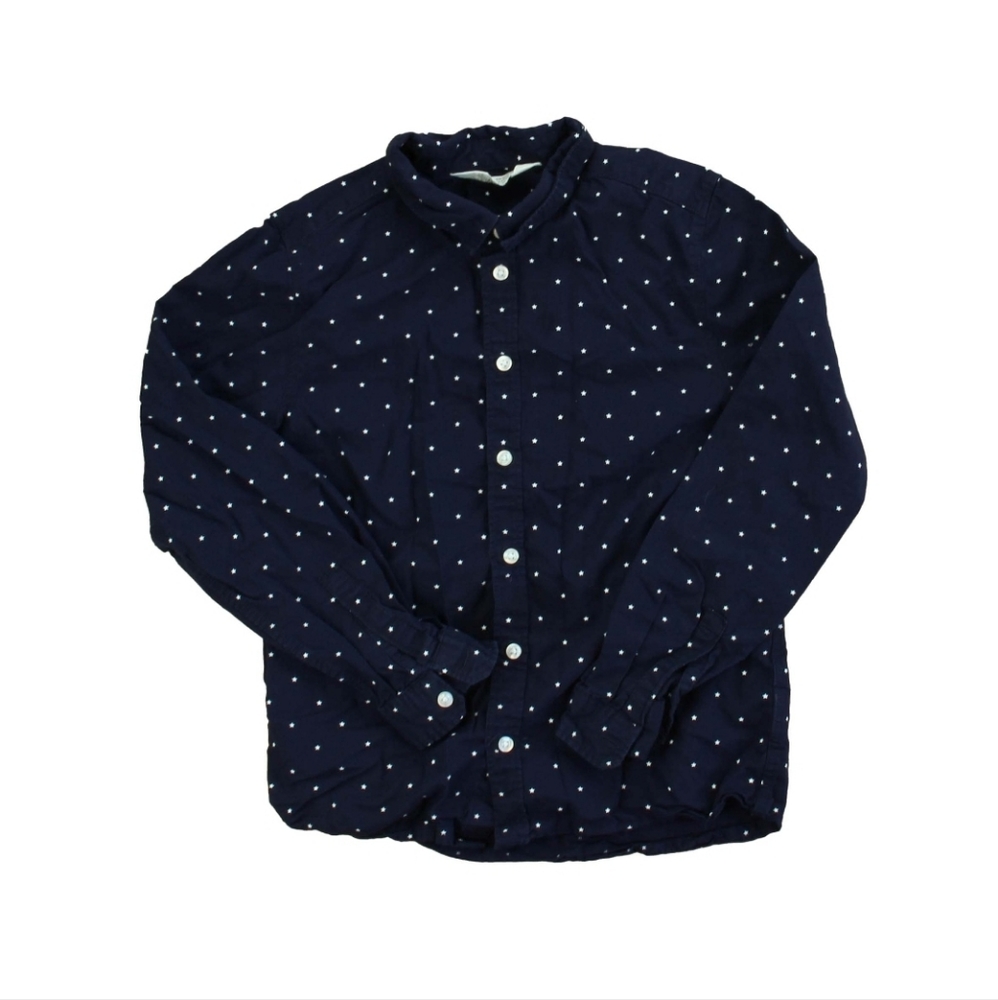 H&M Button Down Long Sleeve Navy Blue and White Stars Dress Shirt